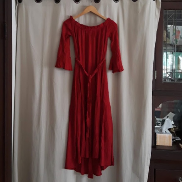Perfect Red Bell Sleeve Bardot Dress - Picture 3 of 8